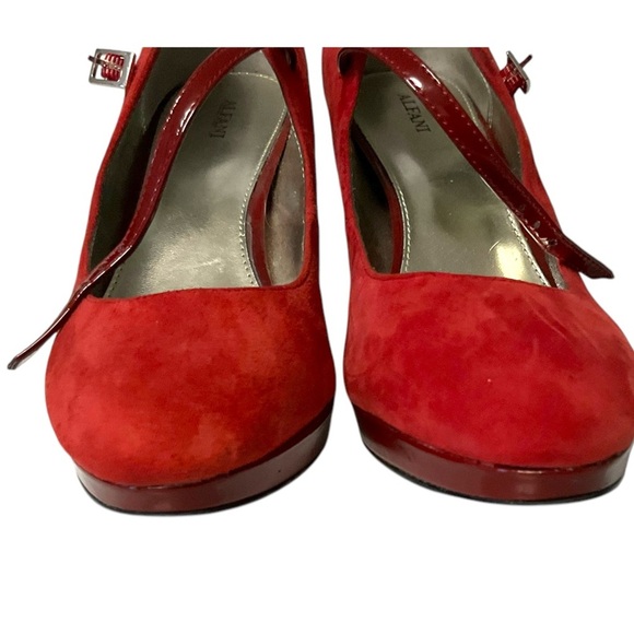 Alfani Red Suede Heels Pump Shoes Size 10M Platform Holiday Women Coquette - Picture 5 of 12